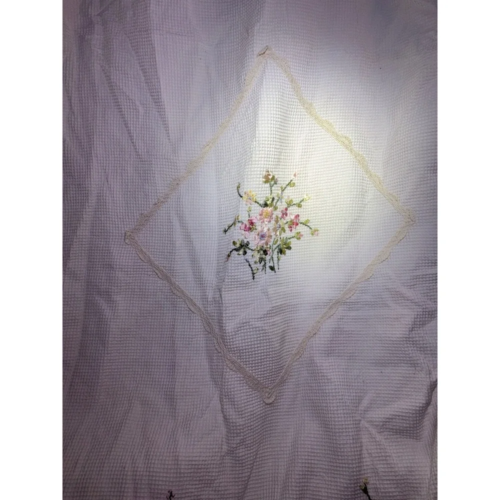 JCPenney Home White Waffle Weave Ribbon Floral Embroidered Shower Curtain